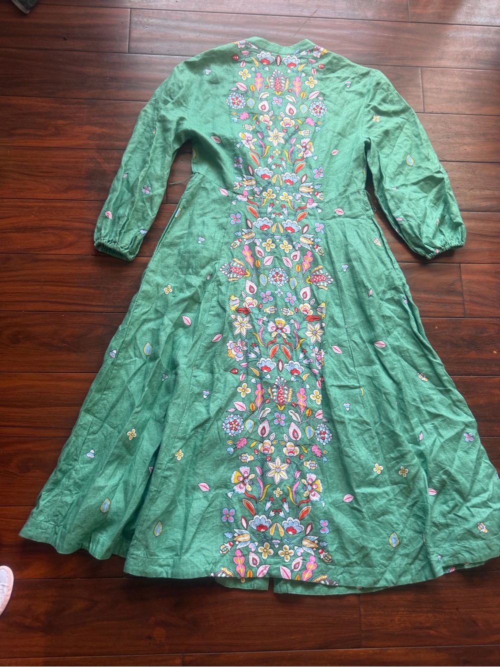 Boden Green Floral-Embroidered Midi Dress 100% Linen - Picture 5 of 10